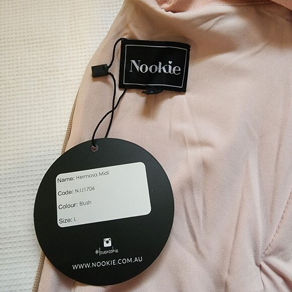 Nookie Sheath Dress Womens Large Blush Hermosa Midi Halter Over Bust Frill - Picture 4 of 10